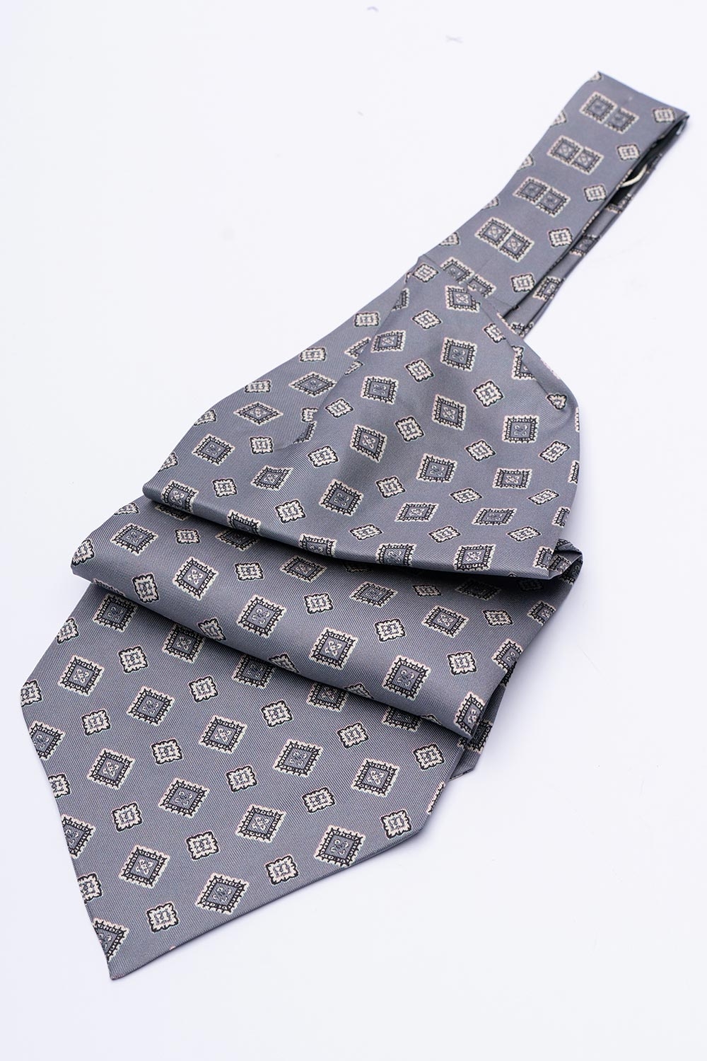 Ascot tie tip printed silk grey geometric 0