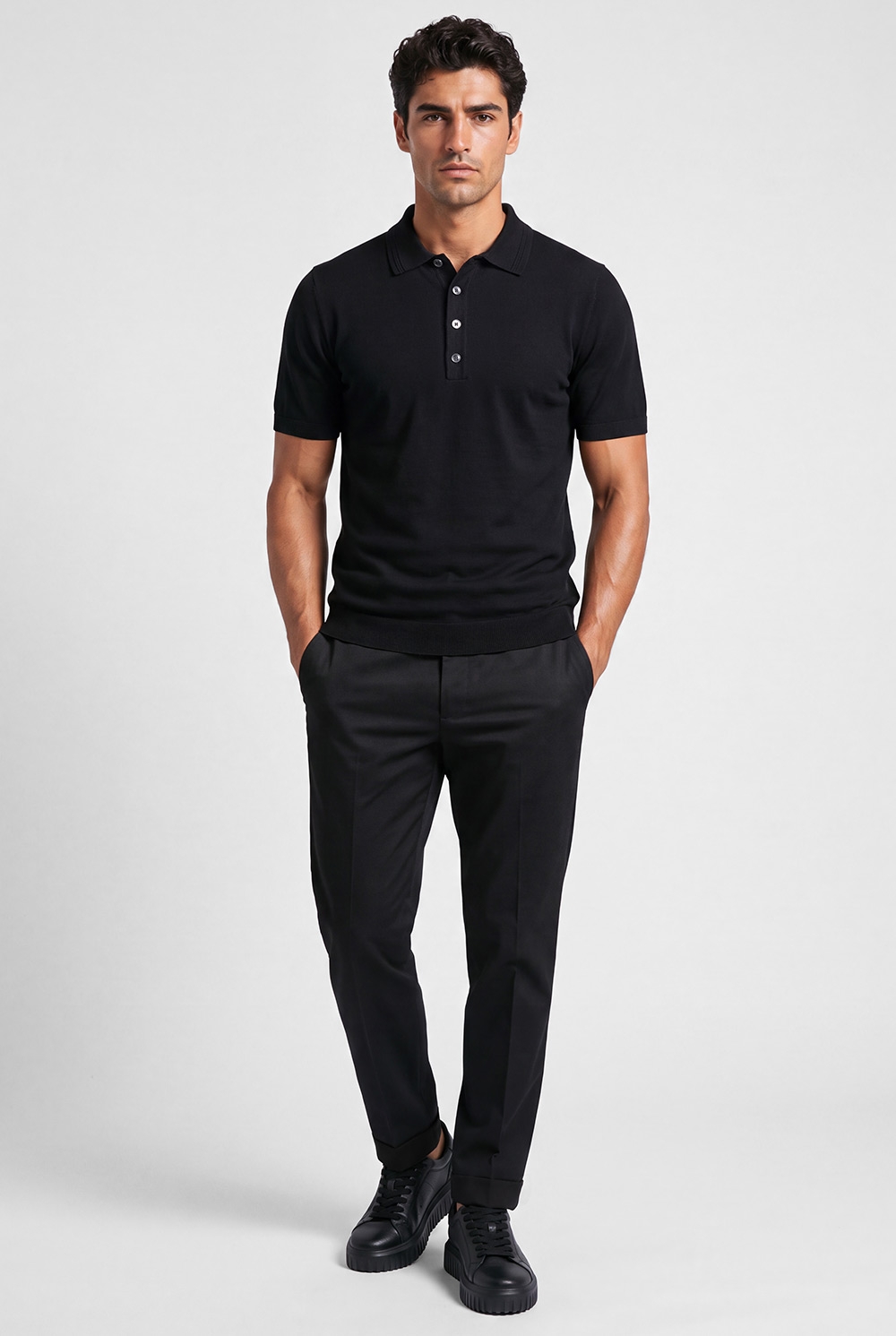 Tricou regular negru uni cu matase 3