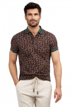 Tricou polo slim maro print geometric