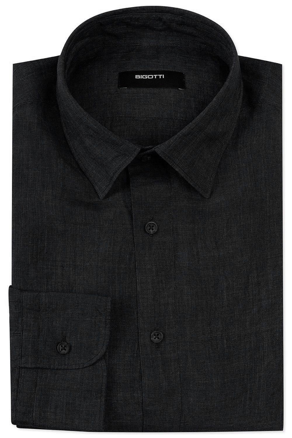Camasa din in superslim neagra uni 0