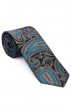 Cravata matase imprimata neagra print floral