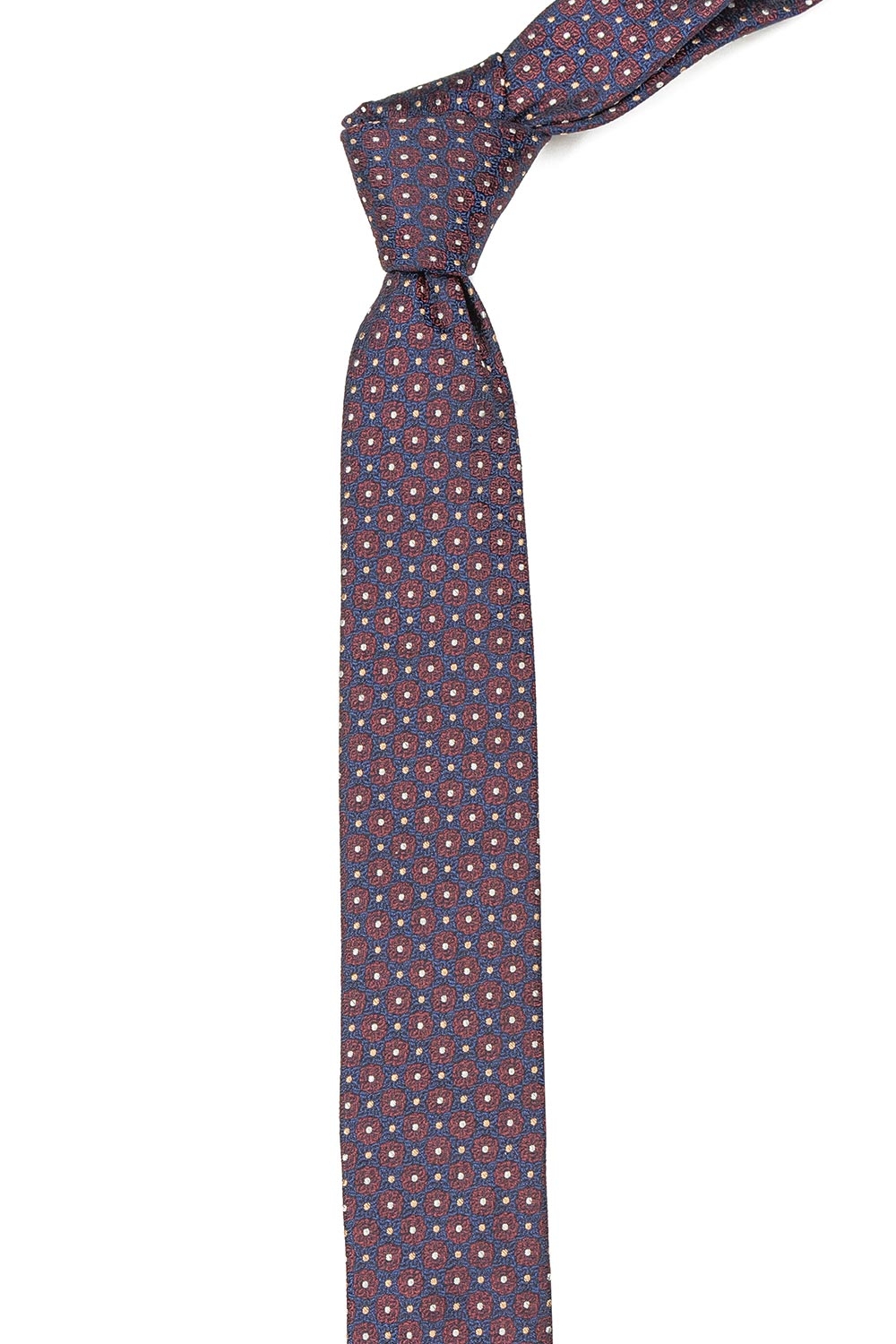 Cravata matase tesuta bleumarin print floral 1