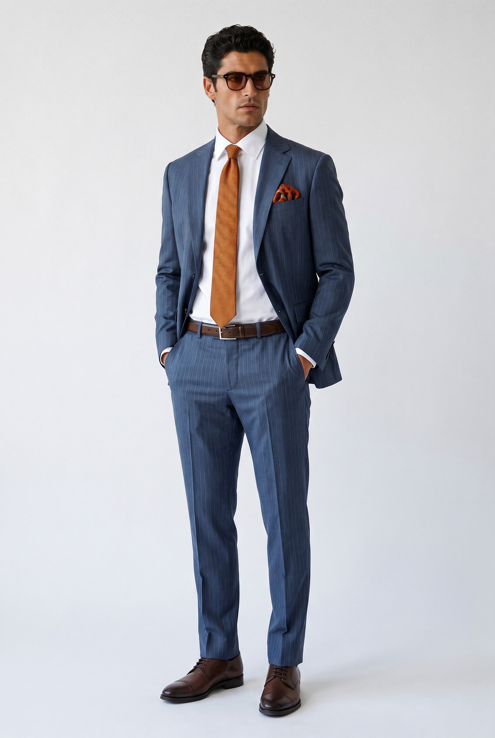 Costum slim albastru in dungi 0