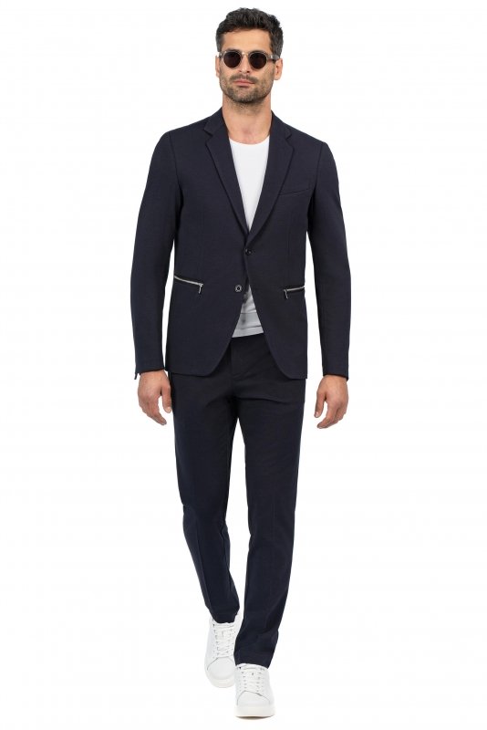 Slim body navy plain trousers