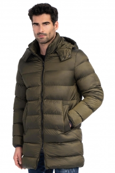 Jacheta slim verde uni cu gluga detasabila