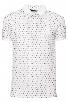Tricou polo slim alb print geometric