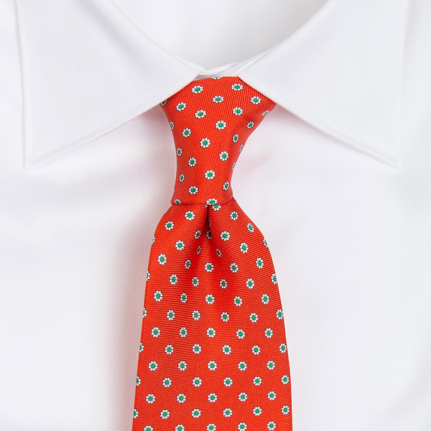 Cravata matase tesuta portocaliu print floral 0