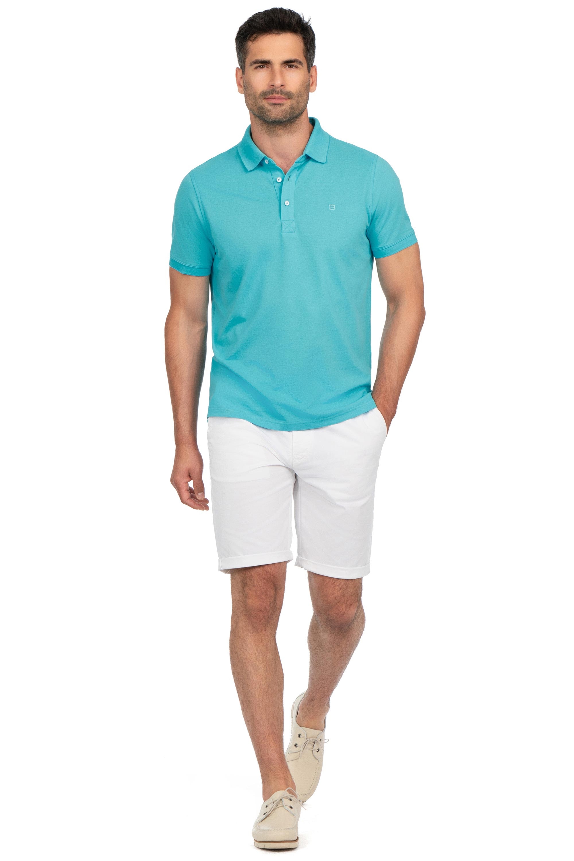 Tricou polo slim bleu uni 3