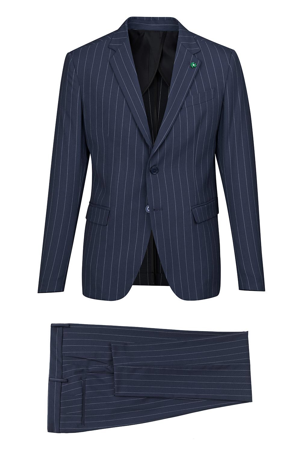 Costum slim bleumarin in dungi 1