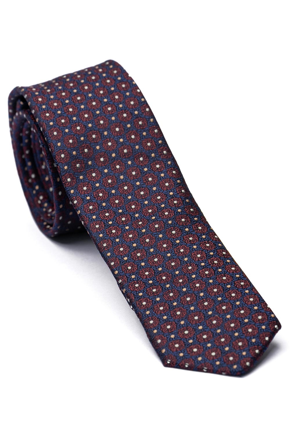 Cravata matase tesuta bleumarin print floral 0