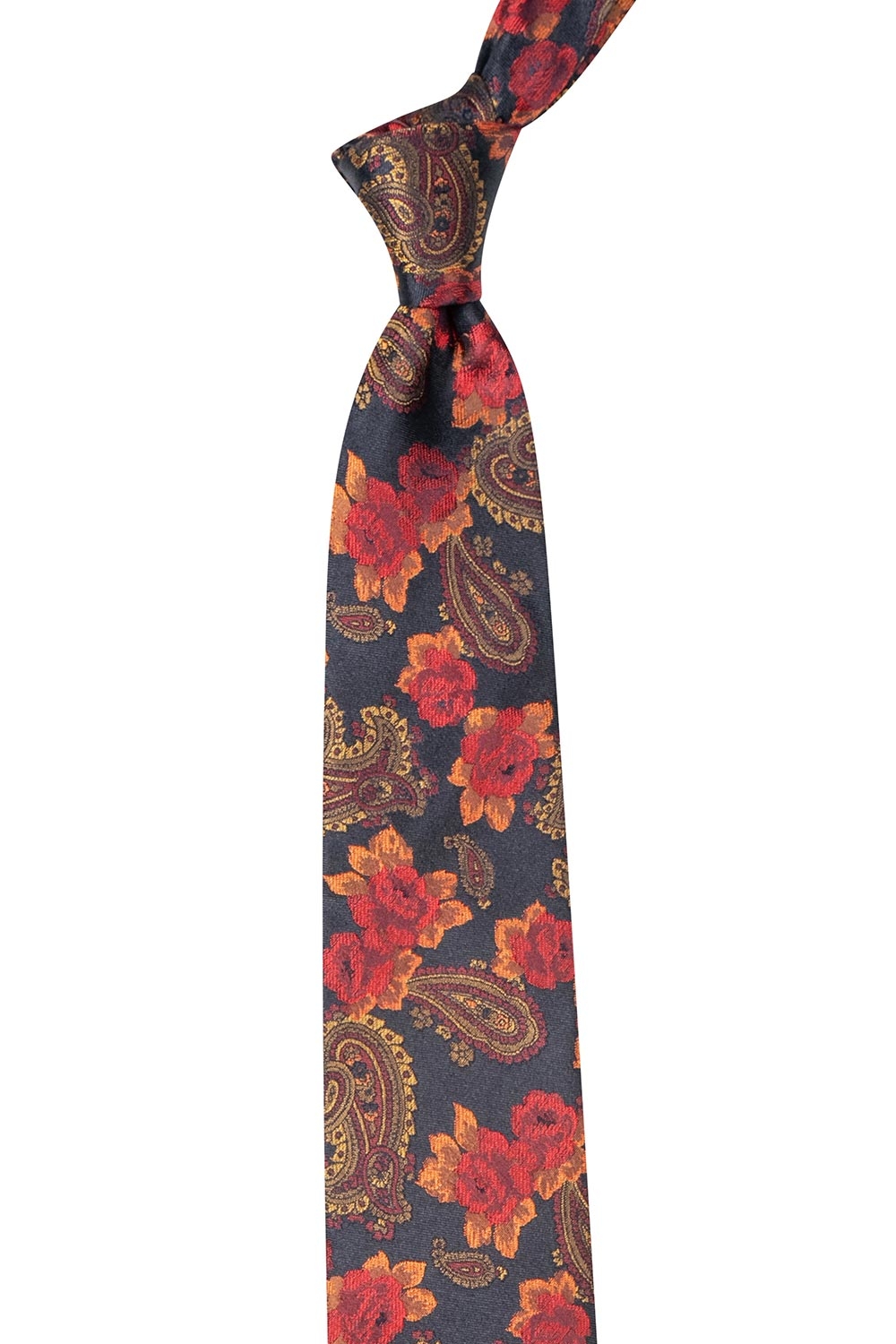 Cravata matase tesuta neagra print floral 1