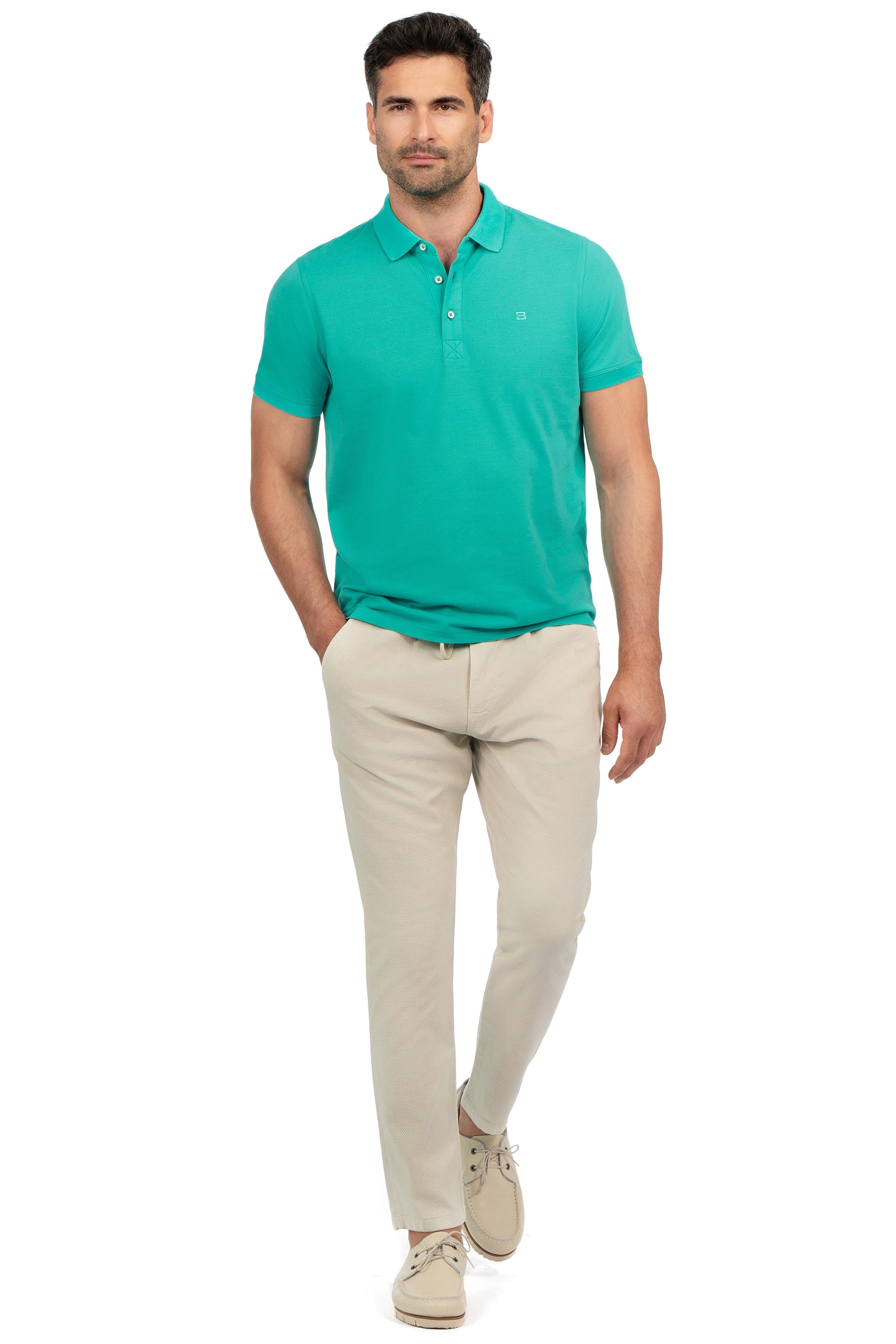 Tricou polo slim albastru uni 3