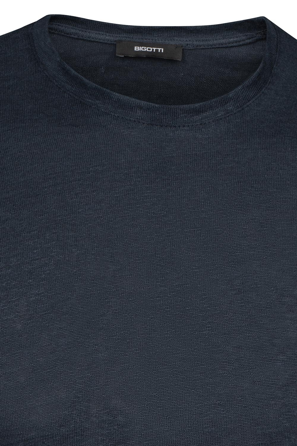 Tricou din in slim bleumarin uni guler rotund 1