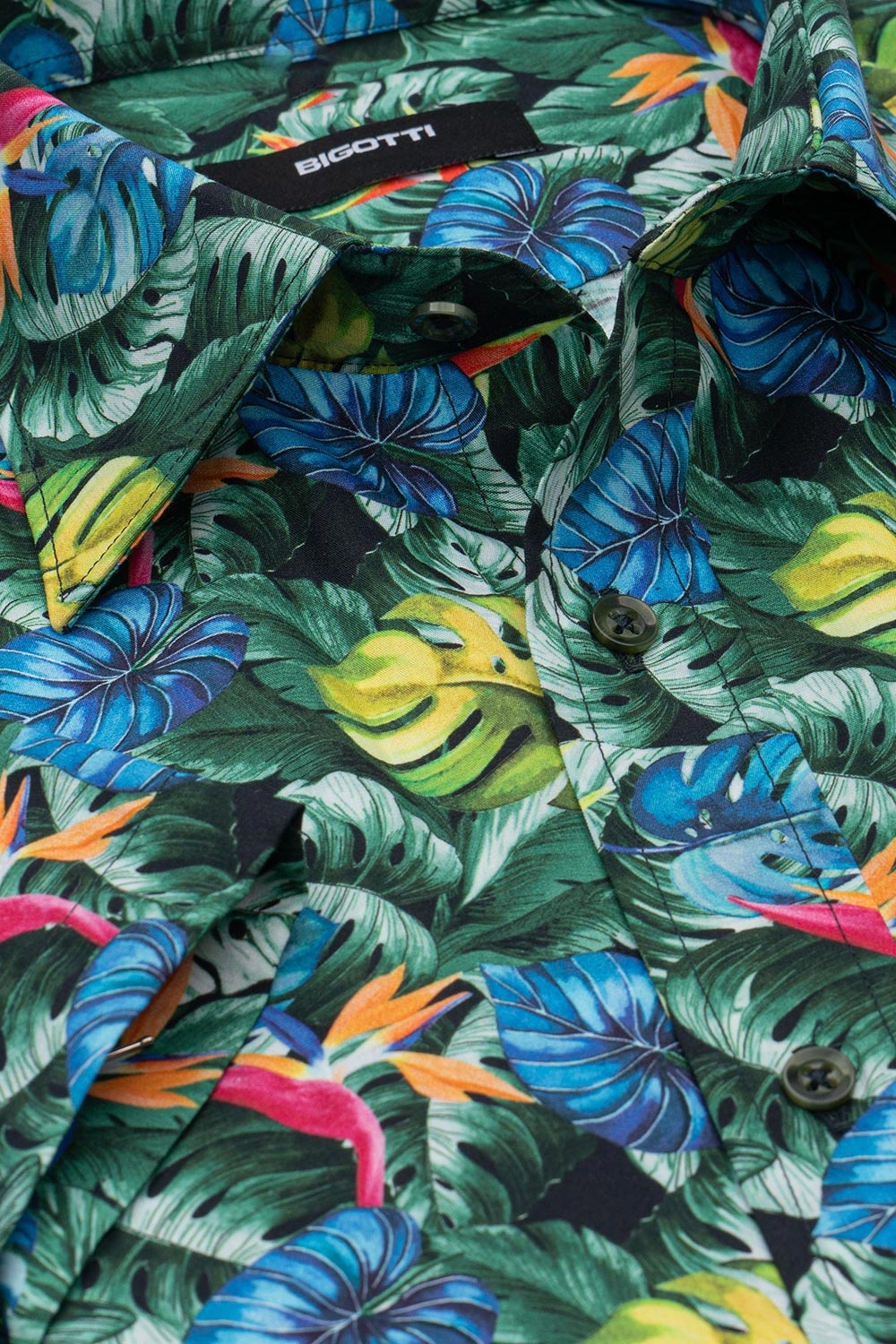 Camasa slim maneca scurta verde print geometric 2