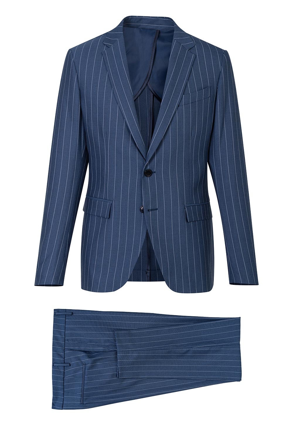 Costum slim albastru in dungi 1