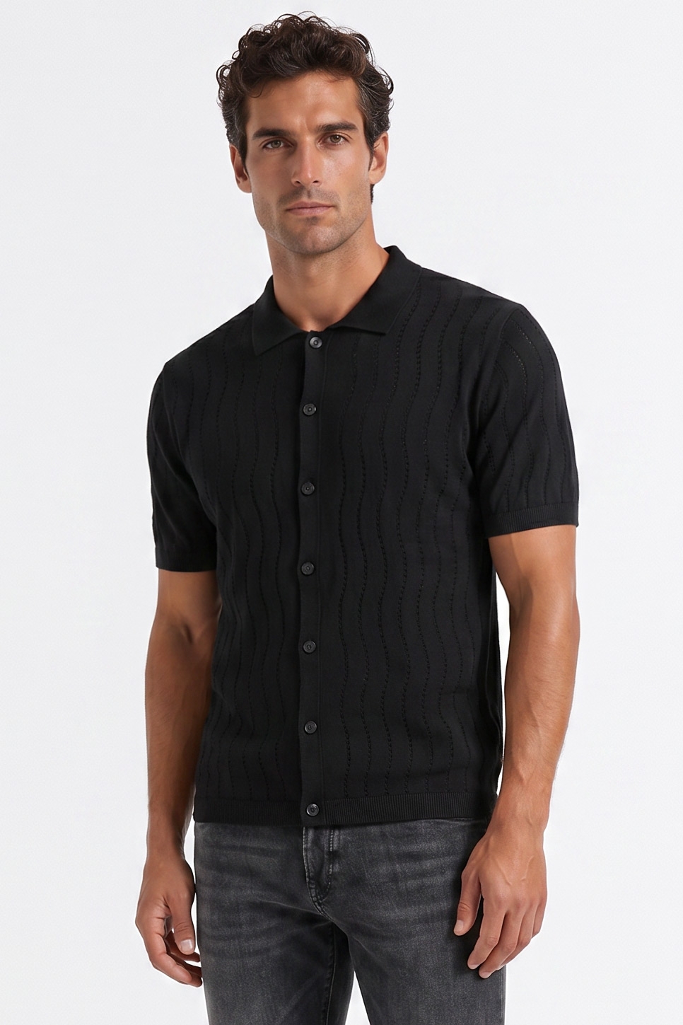 Tricou polo slim negru uni 0