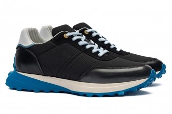 Sneakers negri piele naturala si textil 