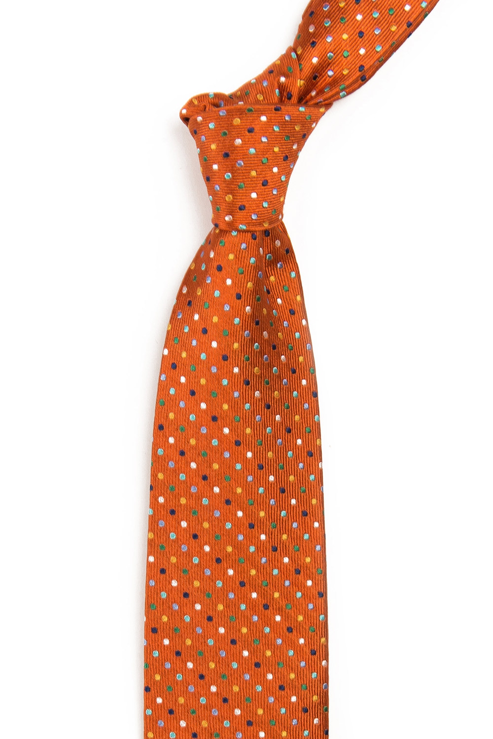 Cravata matase tesuta oranj print geometric 1