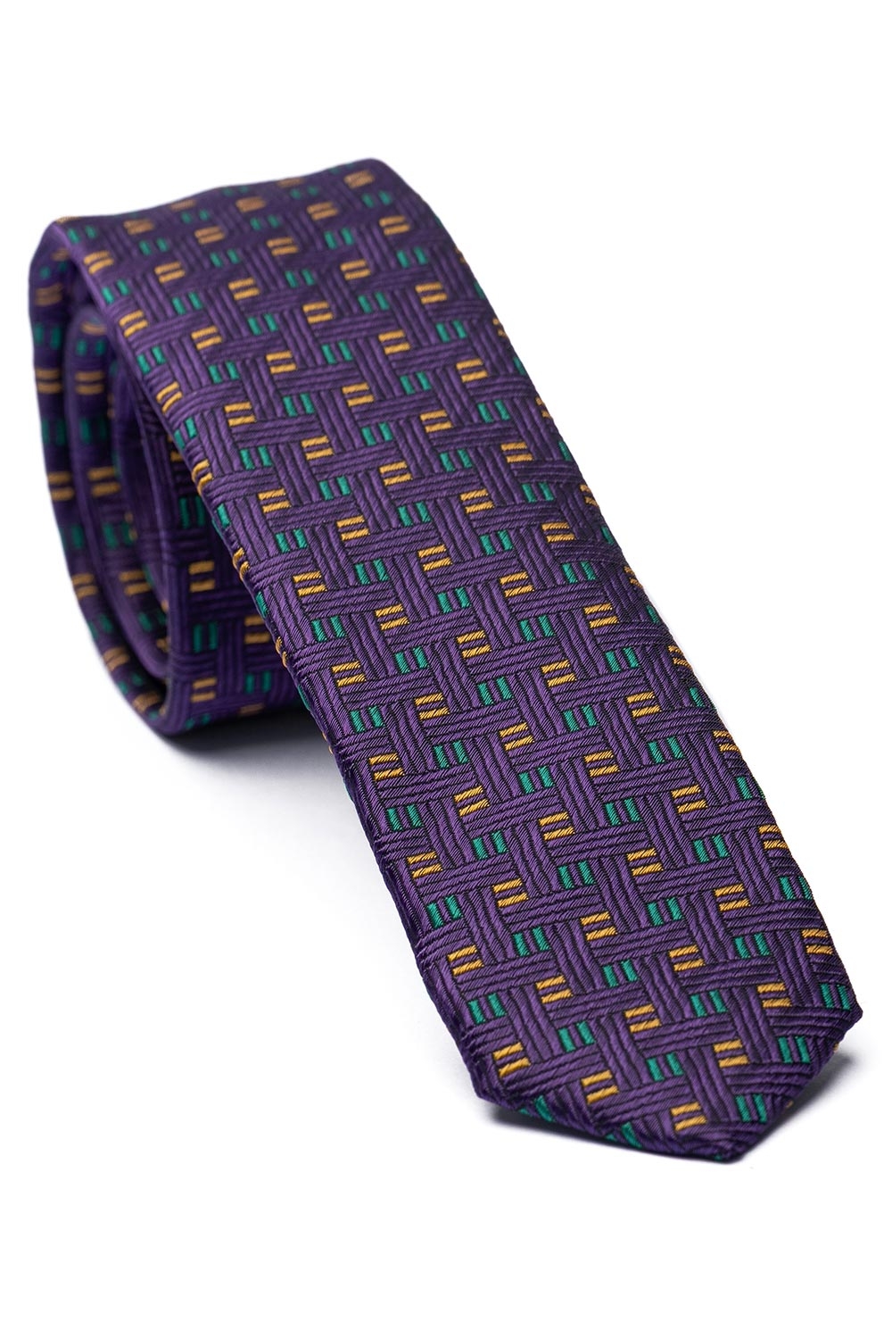 Cravata matase tesuta mov print geometric 0