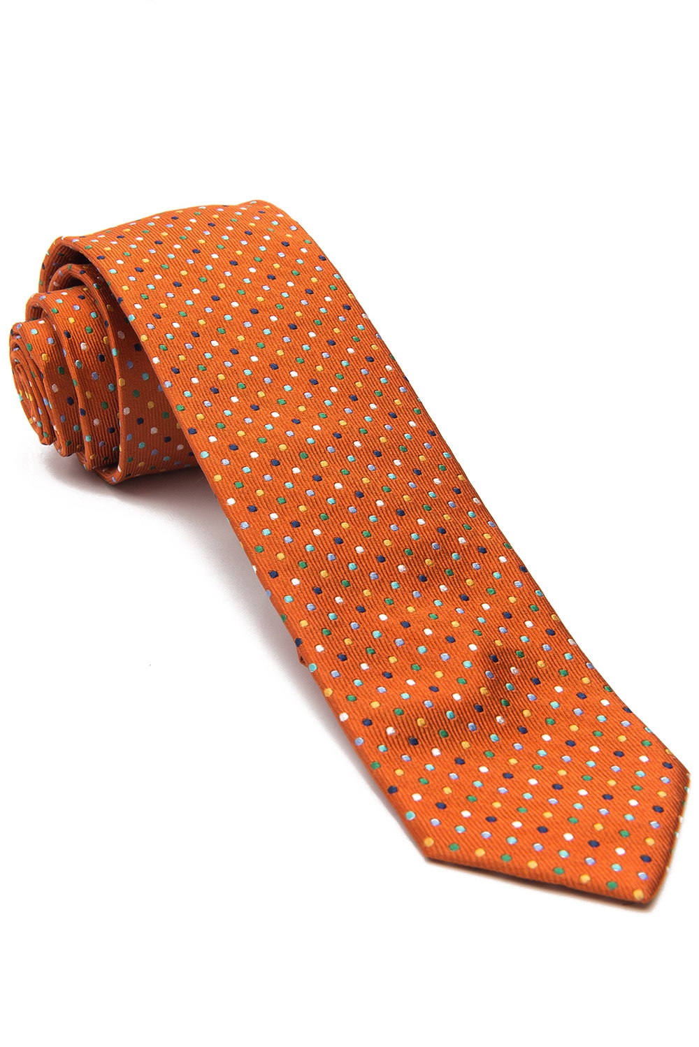Cravata matase tesuta oranj print geometric 0