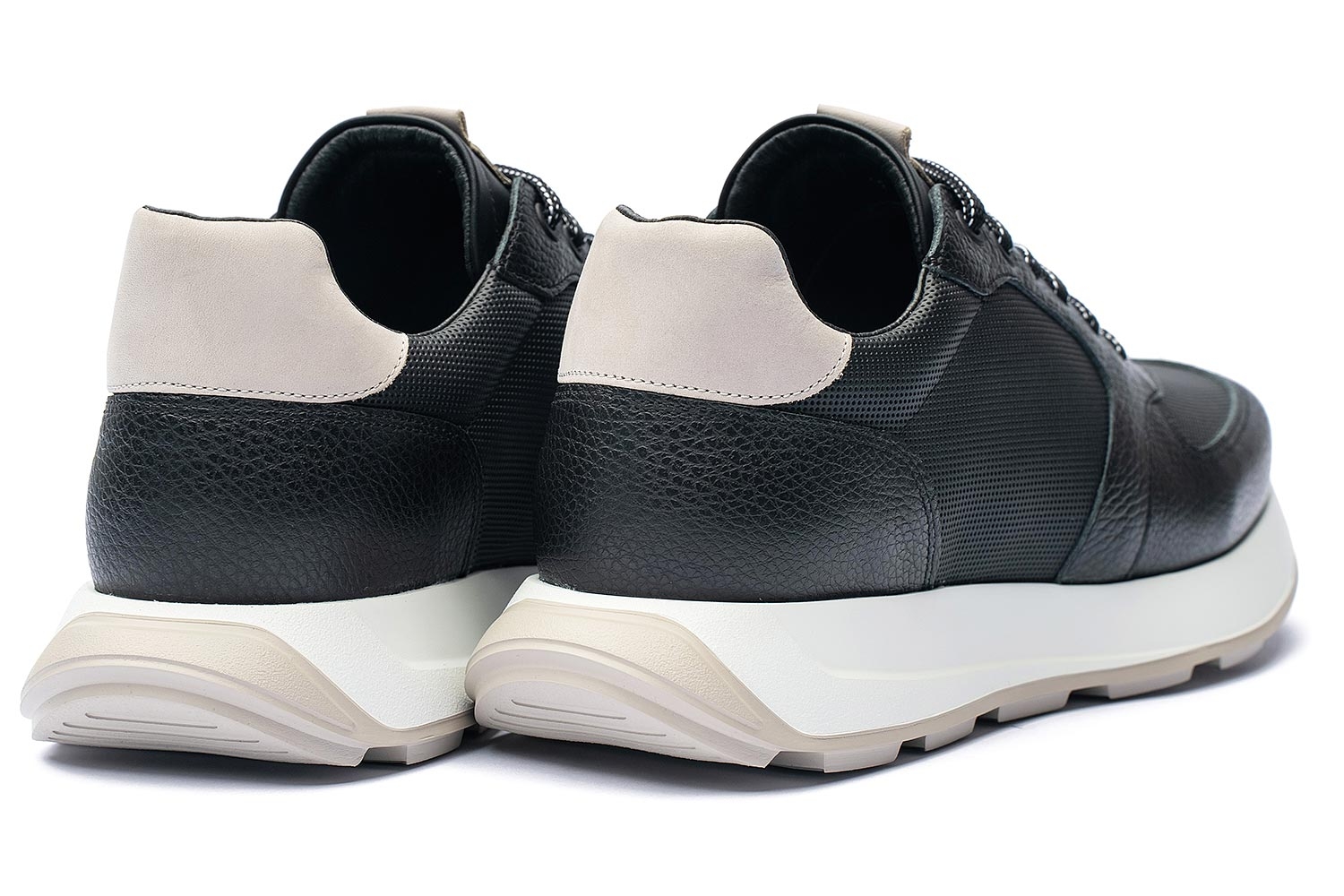 Sneakers negri piele naturala si textil 2