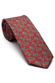 Cravata matase imprimata rosie print floral