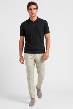 Pantaloni din in slim gri uni