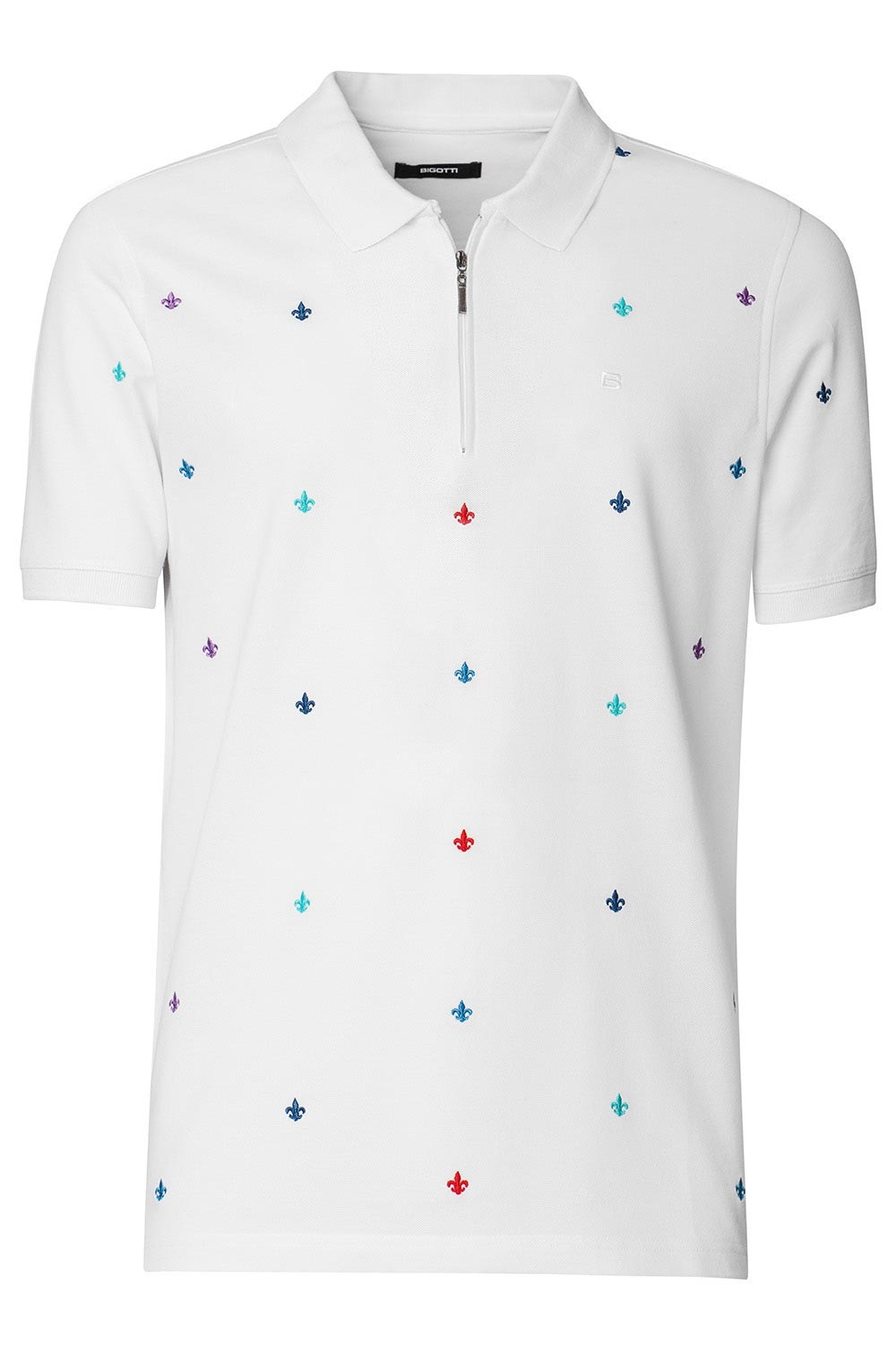 Tricou polo slim alb print geometric 1