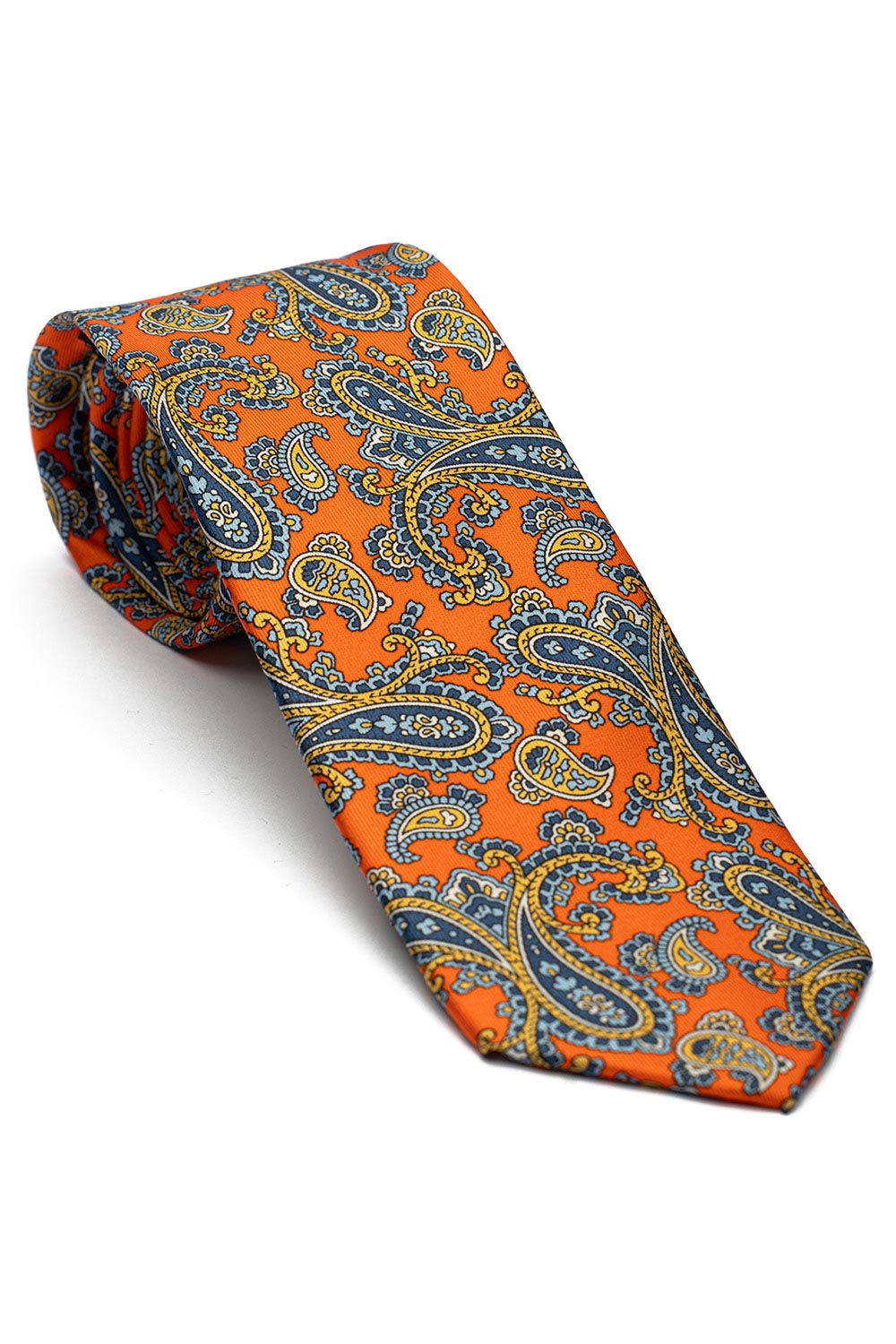 Cravata matase imprimata oranj print floral 0