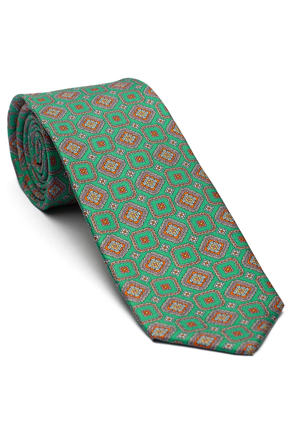 Cravata matase imprimata verde print geometric 0