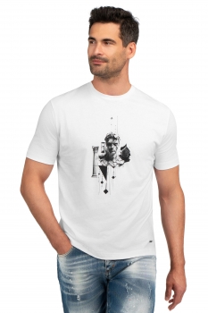 Tricou slim alb print guler rotund