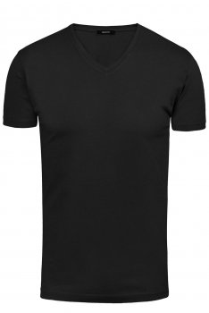 Tricou slim negru uni guler in v