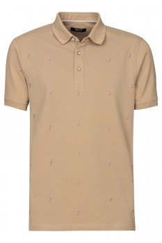 Tricou polo regular bej print geometric