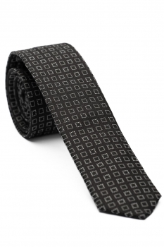 Cravata matase tesuta neagra print geometric