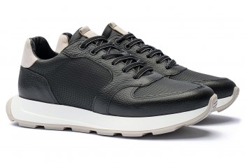 Black matte leather, textile shoes