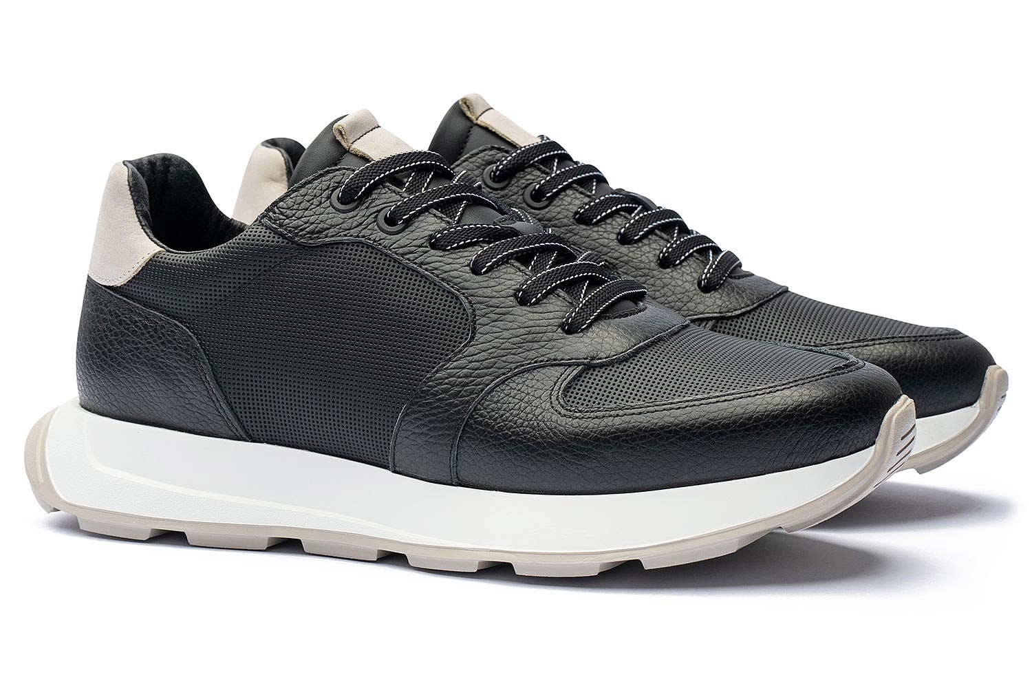 Sneakers negri piele naturala si textil 0