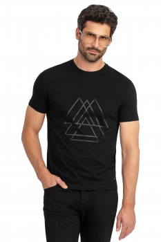 Tricou slim negru print guler rotund