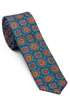 Cravata matase tesuta albastra print geometric