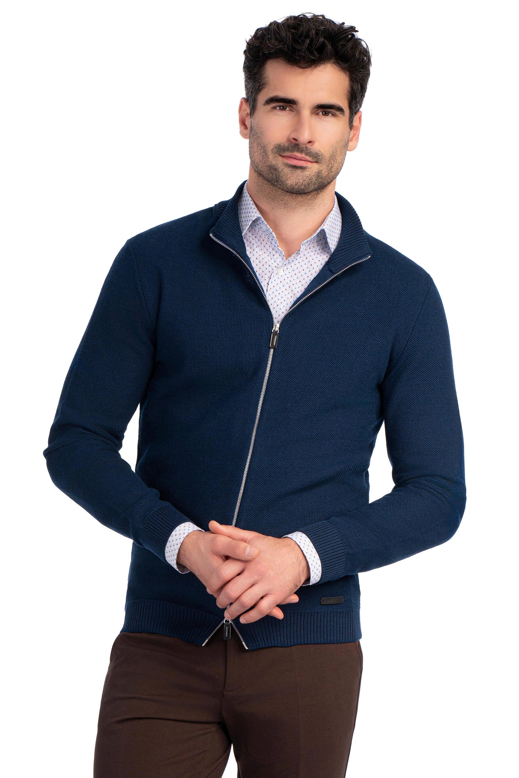 Pulover slim albastru cu fermoar 0