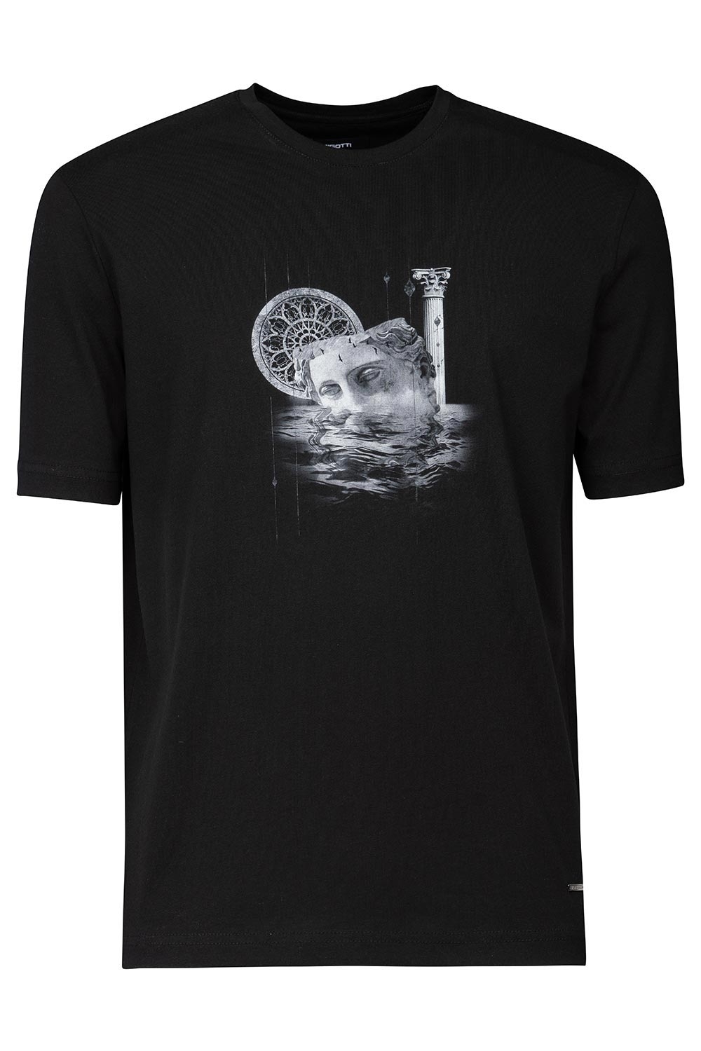 Tricou slim negru print guler rotund 1