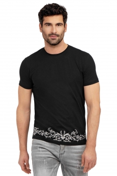 Tricou slim negru print guler rotund