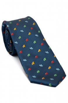 Cravata poliester tesut albastra print floral