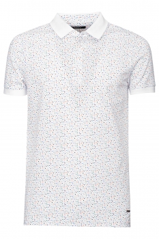 Tricou polo slim alb print geometric