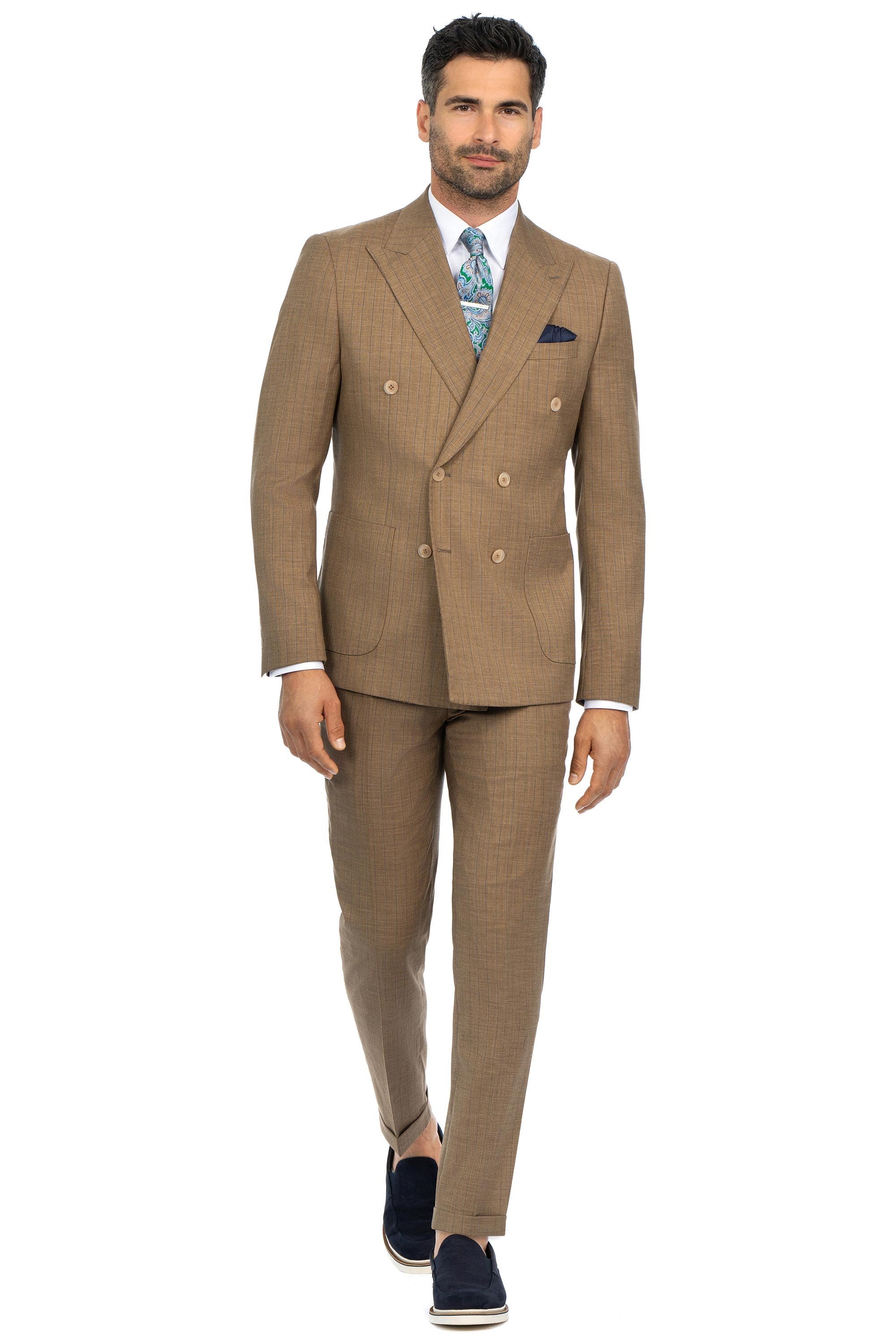 Costum slim maro cu dungi 0