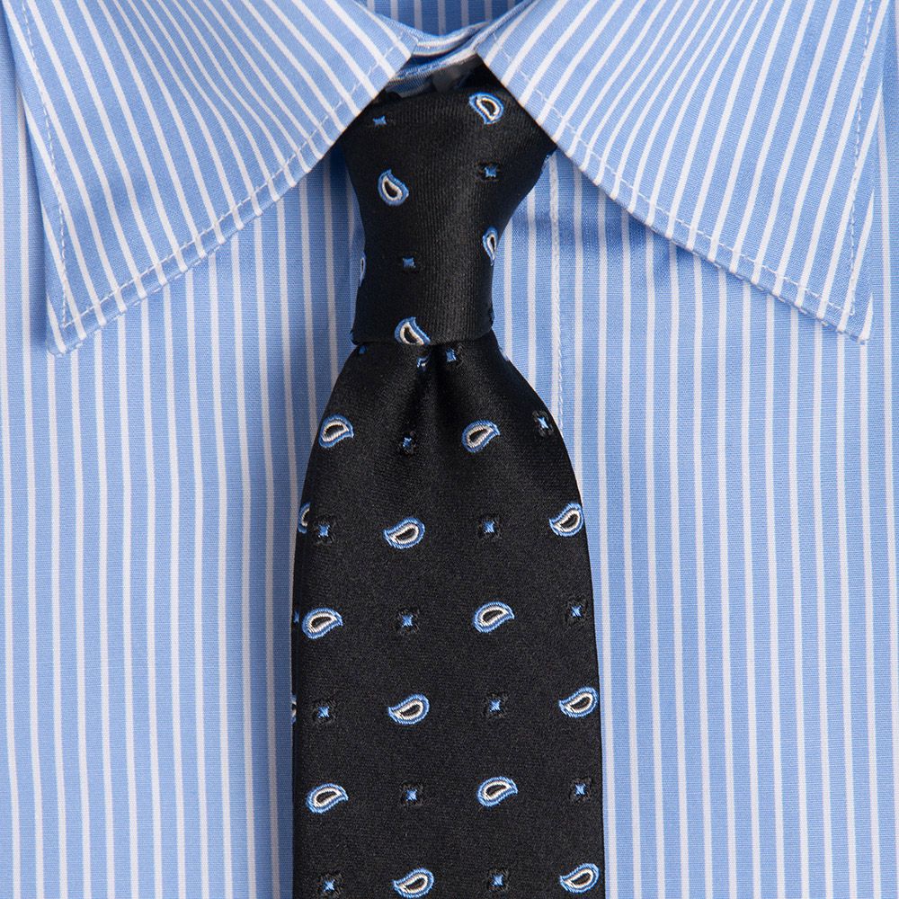 Cravata matase tesuta neagra print paisley 0