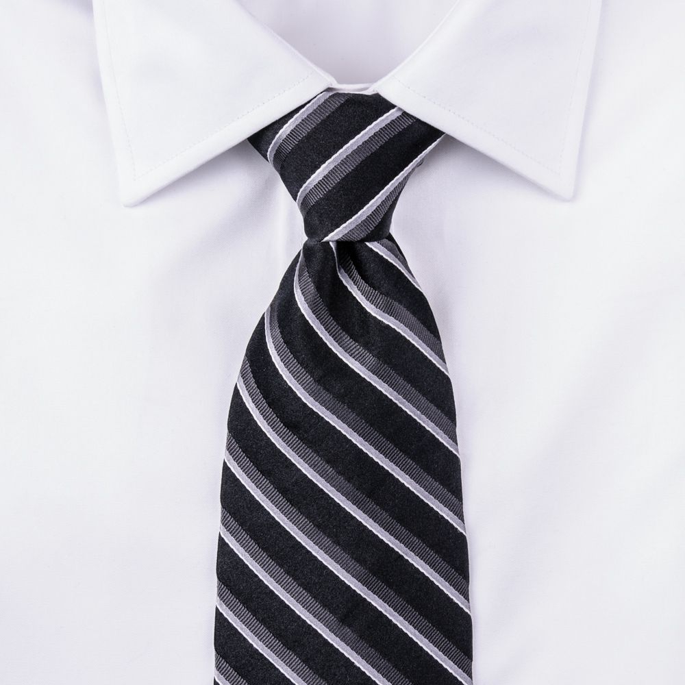 Cravata clasica matase tesuta neagra dungi 0