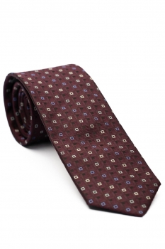 Cravata matase tesuta grena print geometric