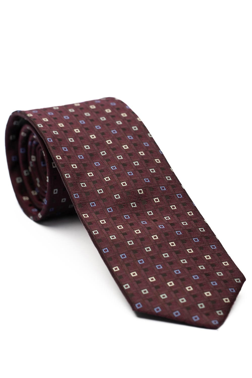Cravata matase tesuta grena print geometric 0