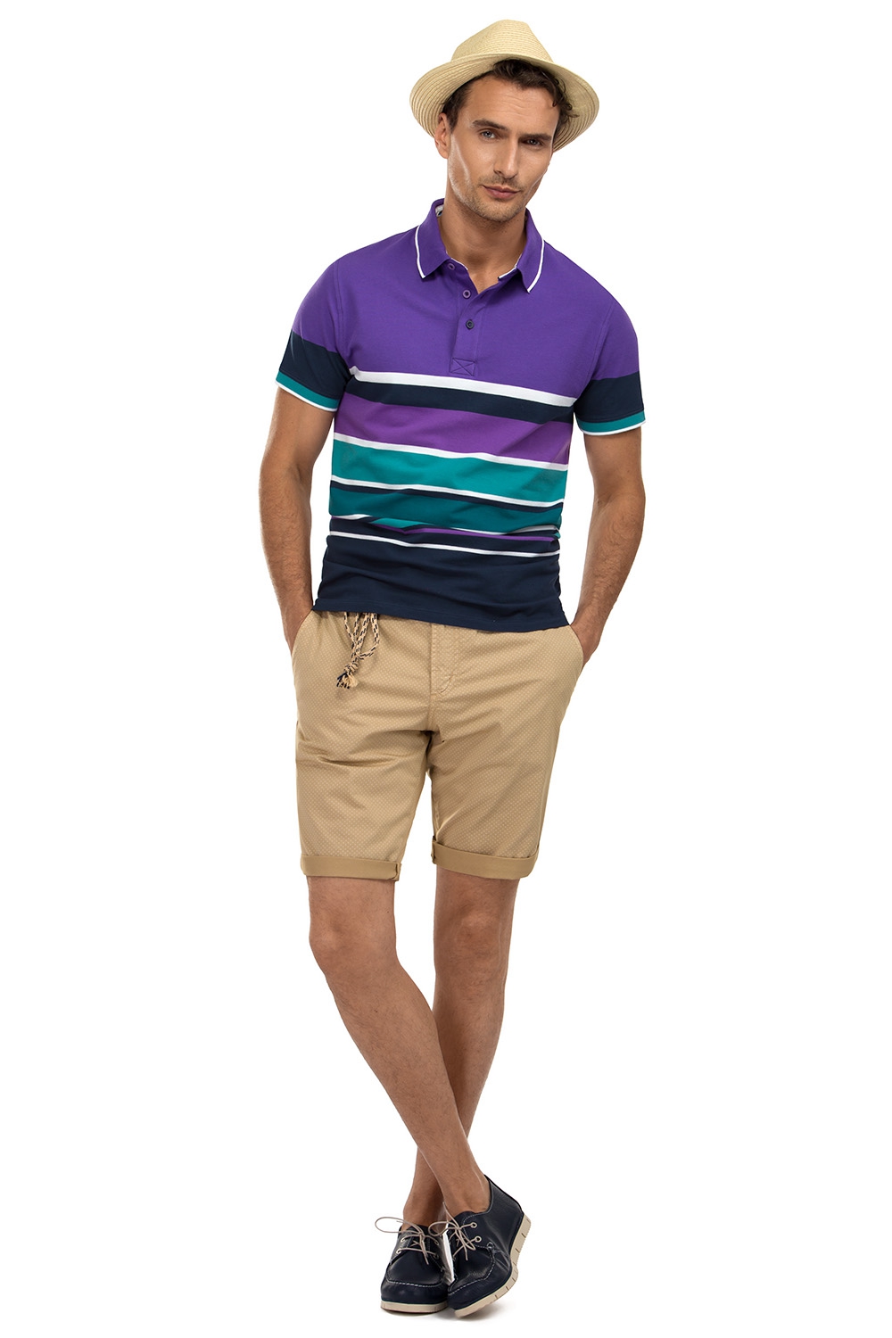 Tricou polo violet in dungi 3