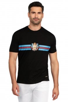 Tricou slim negru print guler rotund